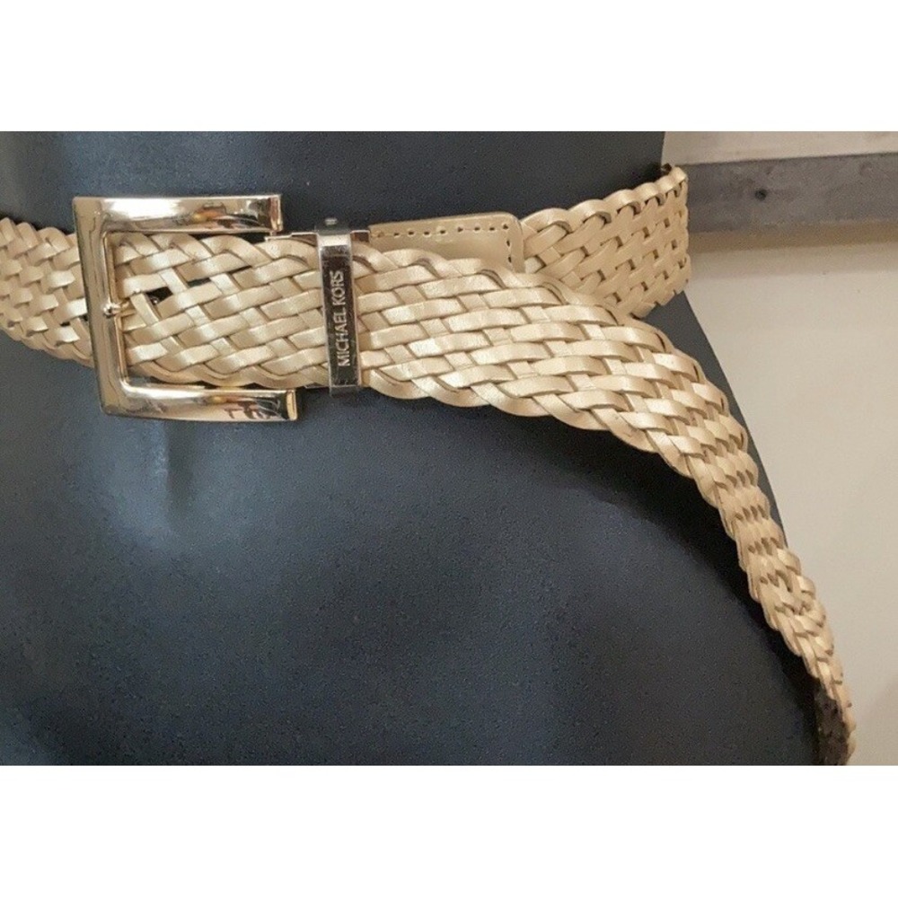 Michael Kors Gold Braided Leather Adjustable Boho Party Belt 551239 Womens S